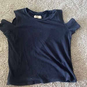 black shoulder cut out tee shirt